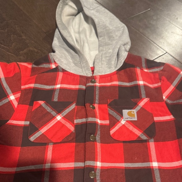 Carhartt Shepa Lined Hooded Flannel Jacket- Boys Size 10/12 - Picture 2 of 5